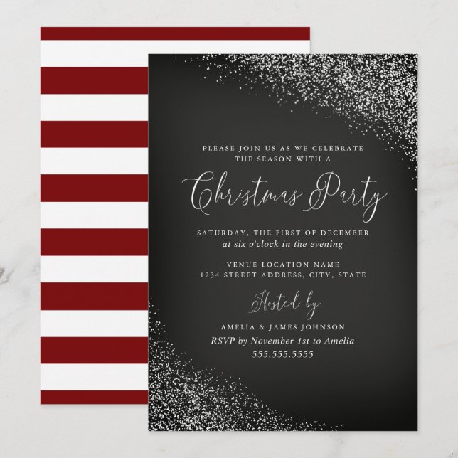 Invitación Navidades de la Nieve Roja Blanca de los Chalkboar (Anverso / Reverso)