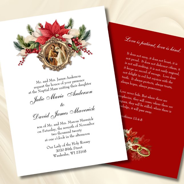 Invitación Navidades de la Poinsettia Roja Boda religiosa ele (Subido por el creador)