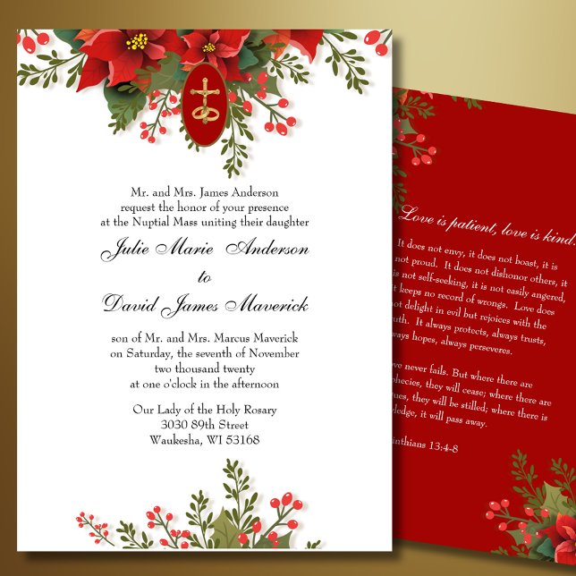 Invitación Navidades de la Poinsettia Roja Boda religiosa ele (Subido por el creador)