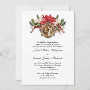Invitación Navidades de la Poinsettia Roja Boda religiosa ele