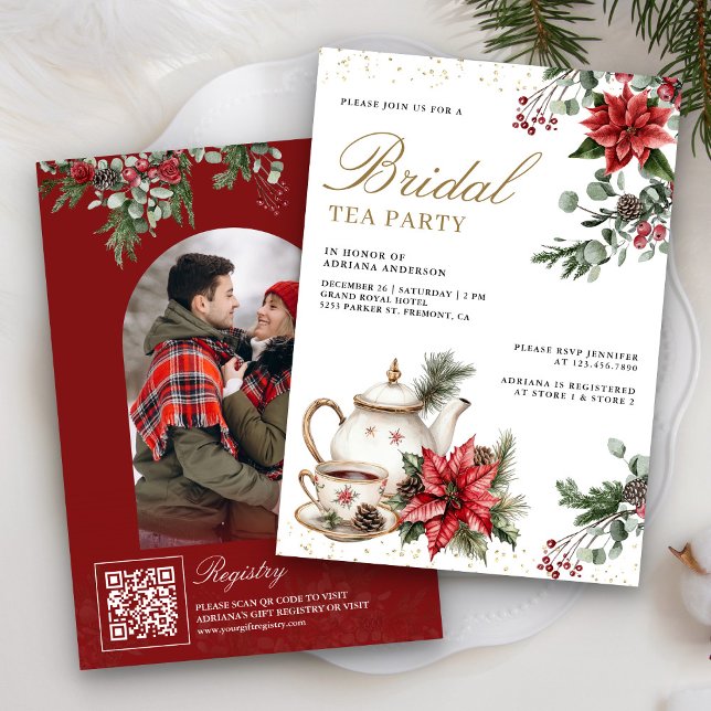 Invitación Navidades de la Poinsettia Roja Tea Fiesta Bridal  (Subido por el creador)