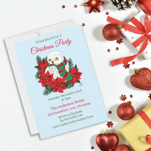 Invitación Navidades de la Poinsettias Rojas de Lechuza Nevad