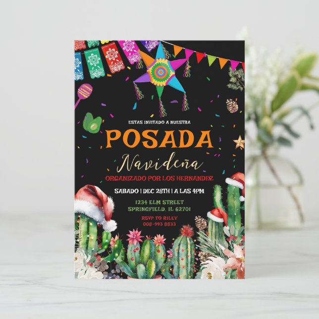 Invitación Navidades de la Posada Navidena Fiesta Cactus (Anverso de pie)