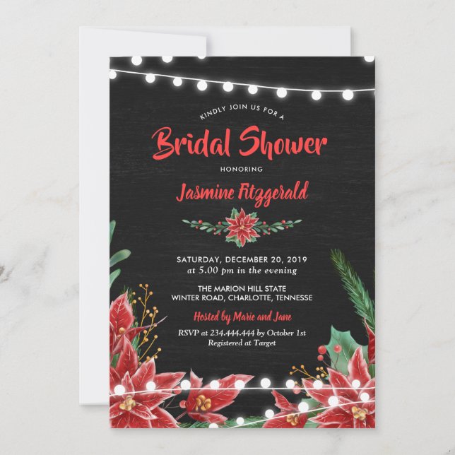 Invitación Navidades de la Red Poinsettia Chalkboard Shower (Anverso)