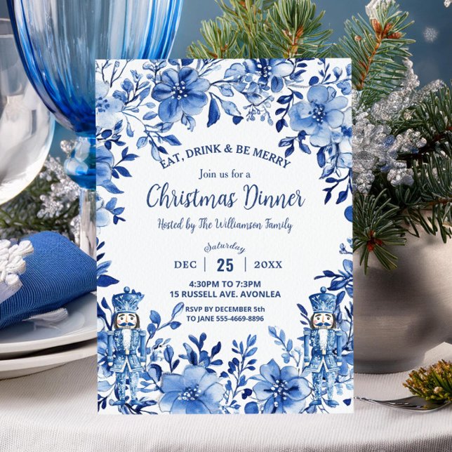 Invitación Navidades de la serie Chinoiserie Blue Floral Nutc (Subido por el creador)