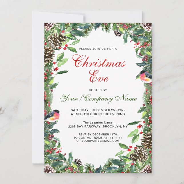 Invitación Navidades de la sucursal de los tonos de pino acua (Anverso)