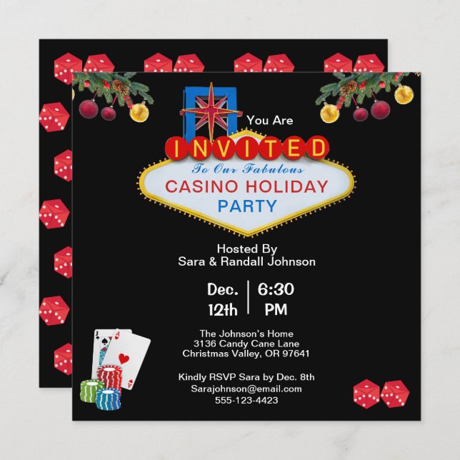 Invitación Navidades de La Vegas Casino Holiday Party Square (Anverso / Reverso)