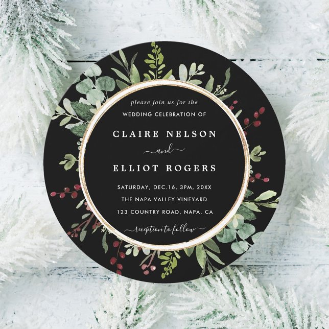 Invitación Navidades de la vegetación botánica Boda Círculo n (Subido por el creador)