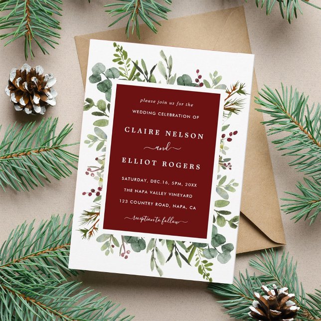 Invitación Navidades de la vegetación botánica Boda rojo de v (Subido por el creador)