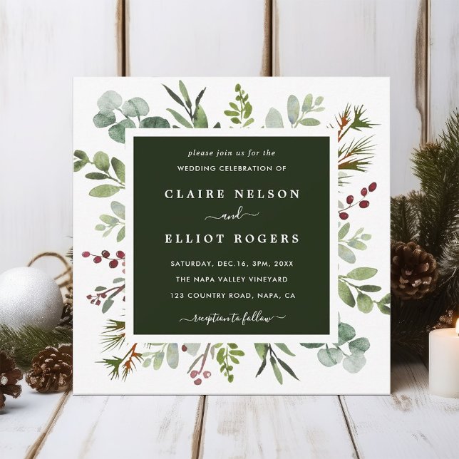 Invitación Navidades de la vegetación botánica Boda Square (Subido por el creador)