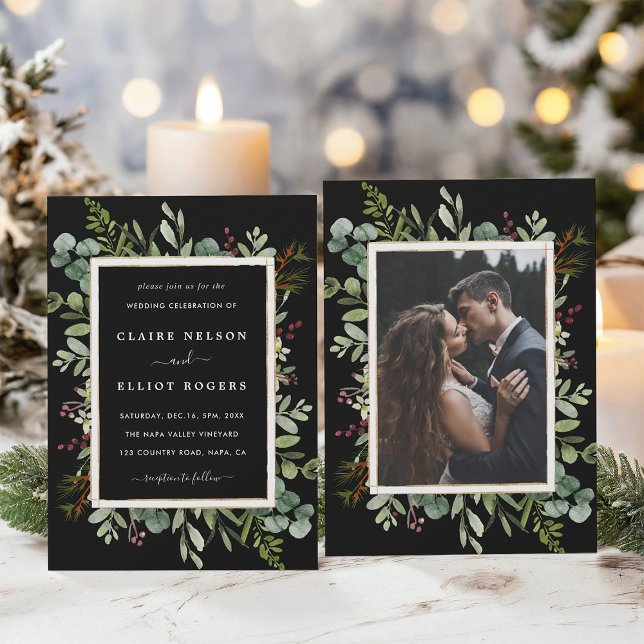 Invitación Navidades de la vegetación botánica foto de Boda n (Front & Back)