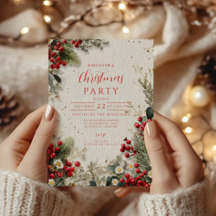 Invitación Navidades de la vegetación de nieve y las berries
