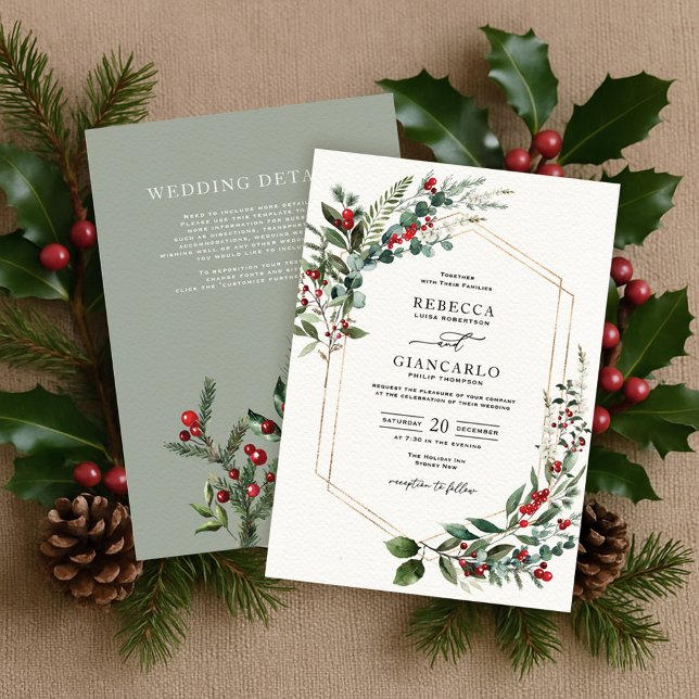 Invitación Navidades de la verde del invierno moderno Boda Be (Subido por el creador)