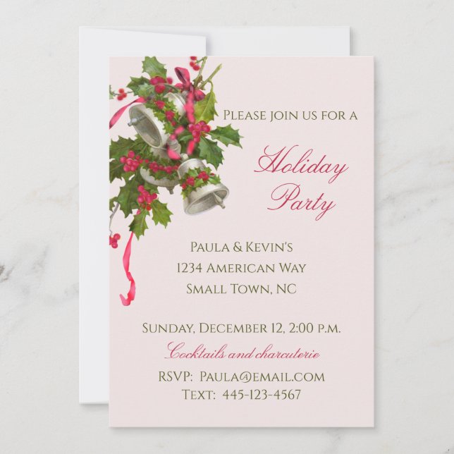 Invitación Navidades de las campanas rosadas y plateadas (Anverso)