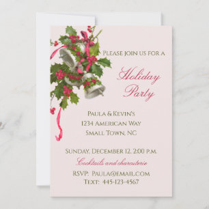 Invitación Navidades de las campanas rosadas y plateadas