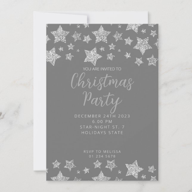 Invitación Navidades de las Estrellas Plateadas con espárrago (Anverso)