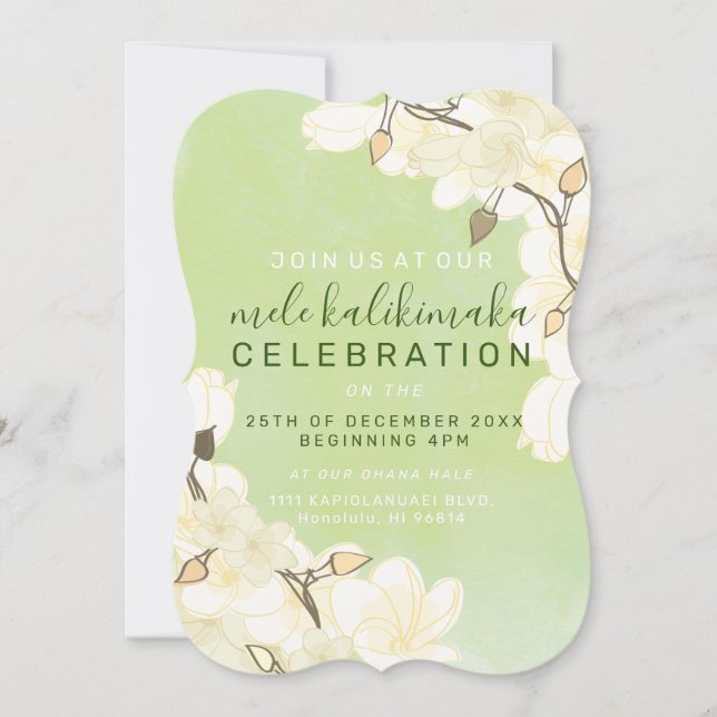 Invitación Navidades de las flores blancas de sol suave hawai (Anverso)