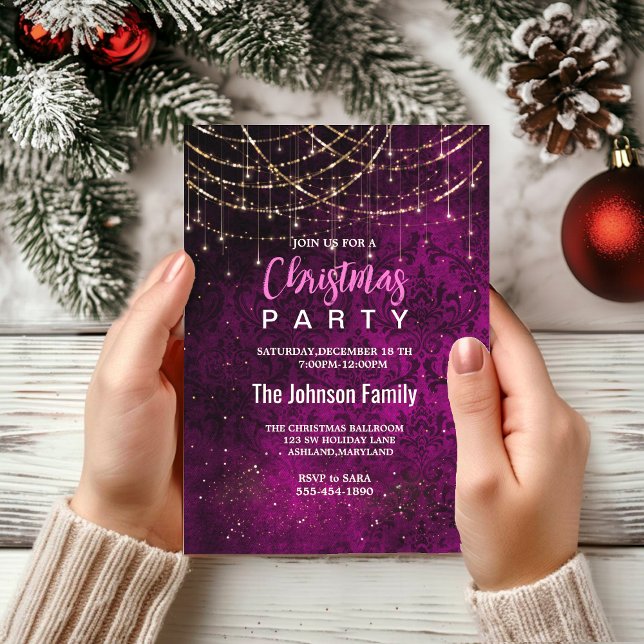 Invitación Navidades de las luces de moda de oro morado (Subido por el creador)