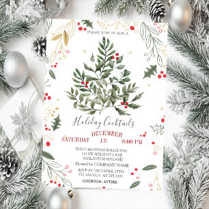 Invitación Navidades de las ramas de Cocktail Holly Pine Tree