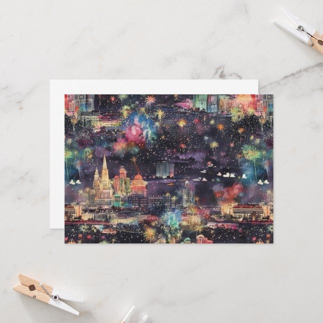 Invitación Navidades de Las Vegas y Año Nuevo en acuarelas (Anverso/Reverso In Situ)