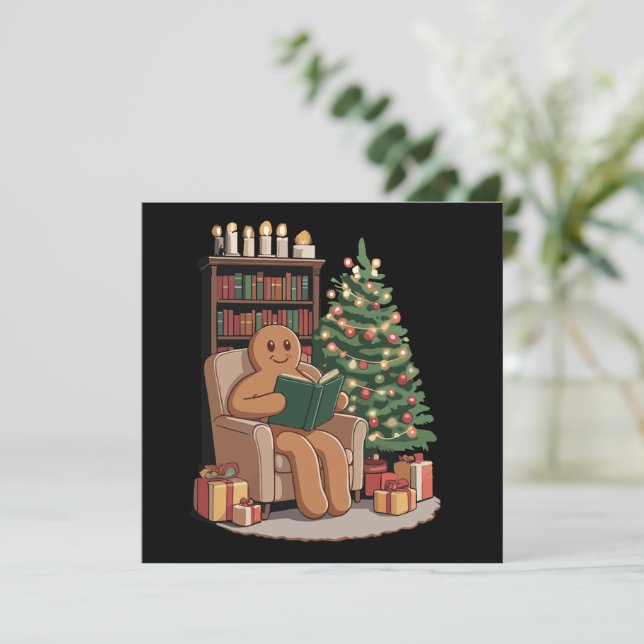 Invitación Navidades de libros de lectura Retro Gingerbread (Anverso de pie)