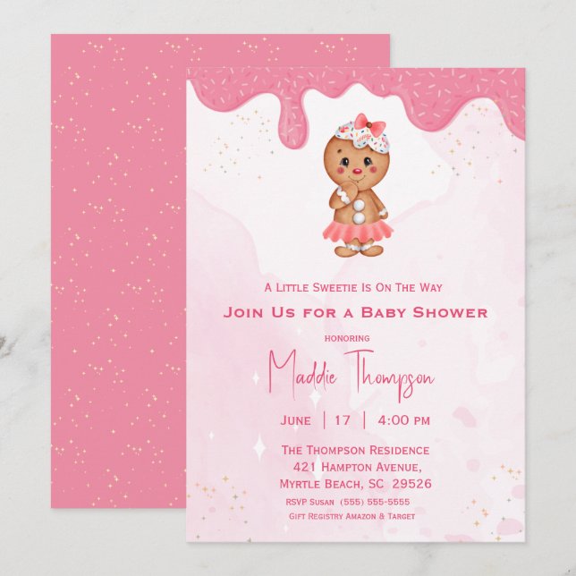Invitación Navidades de Little Sweetie Gingerbread Baby Showe (Anverso / Reverso)