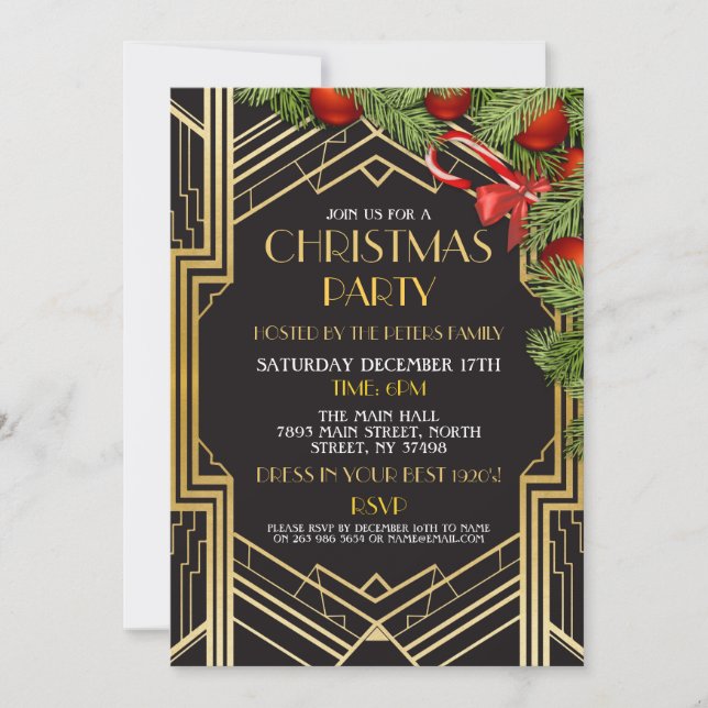 Invitación Navidades de los años 20 Gatsby Fiesta Gold Art De (Anverso)