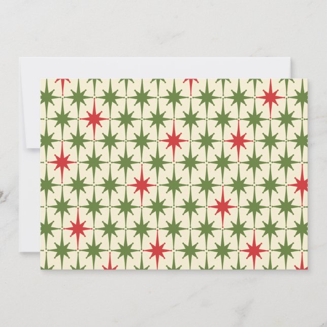 Invitación Navidades de los años 50 Star Pattern Red Green Cr (Anverso)