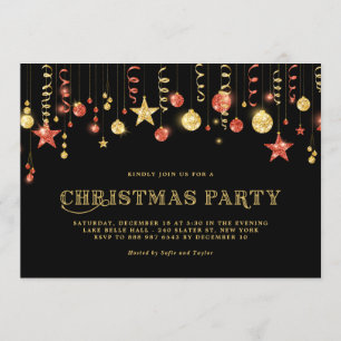 Invitación Navidades  de los Ornamentos de Faux Gold y Red Pu