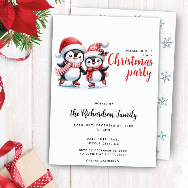 Invitación Navidades de los pingüinos de patinaje sobre hielo (Subido por el creador)