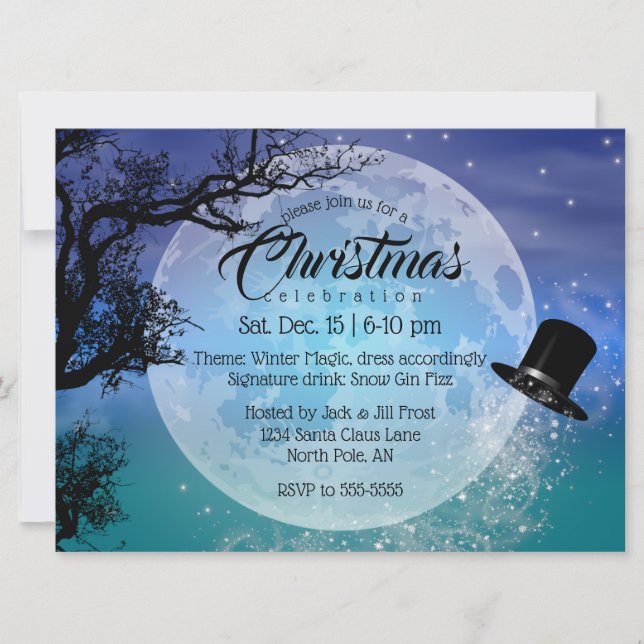 Invitación Navidades de luna llena de Gorra de invierno en Wi (Anverso)