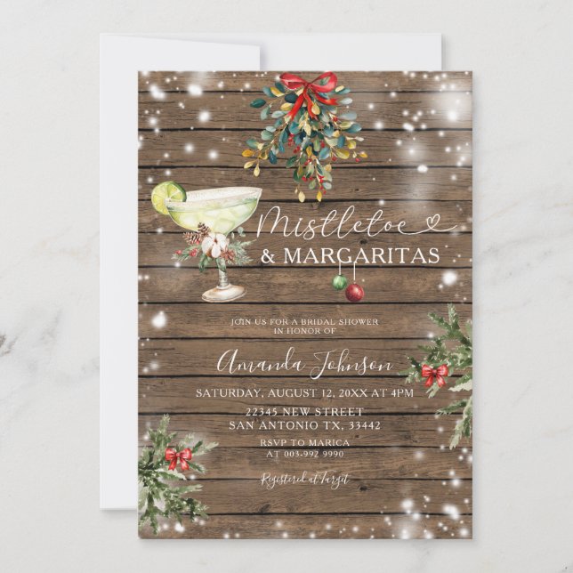 Invitación Navidades de Madera Mistletoe y Margarita Ducha Br (Anverso)