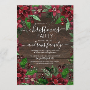 Invitación Navidades de Madera Rustic Floral Holly Ivy Waterc