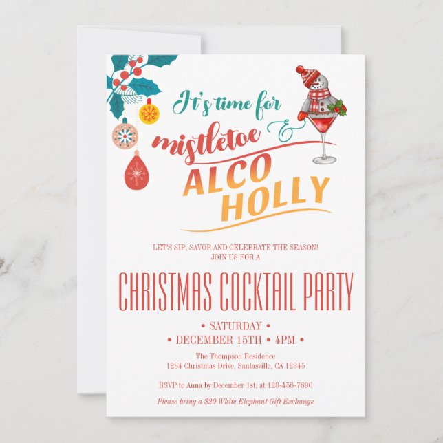 Invitación Navidades de Mistletoe y Alco-Holly Brunch de cóct (Anverso)