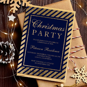 Invitación Navidades de moda corporativa de bandas de oro azu