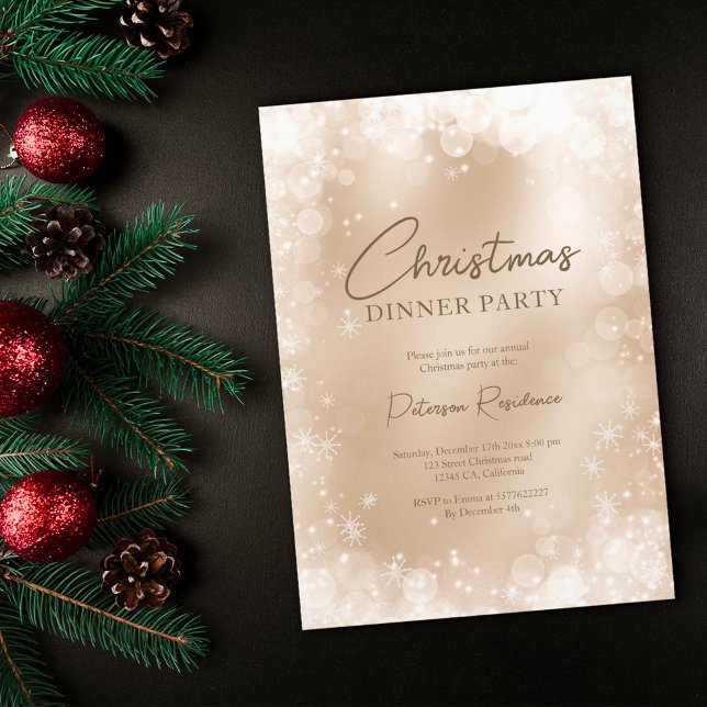 Invitación Navidades de moda elegantes de nieve dorada blanca (Subido por el creador)