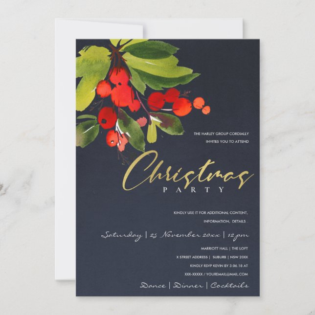 Invitación Navidades de NAVY RED BERRY CORPORATE FIESTA (Anverso)