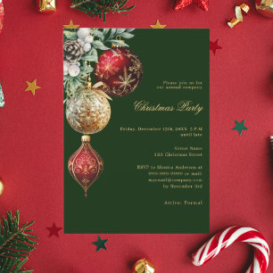 Invitación Navidades de negocios de oro rojo verde baubles Fi