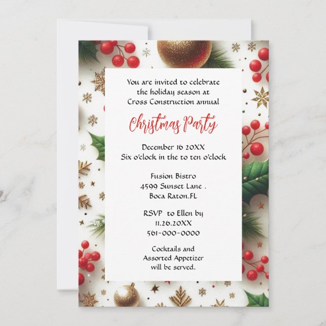 Invitación Navidades de negocios Fiesta Red y Oro (Anverso)