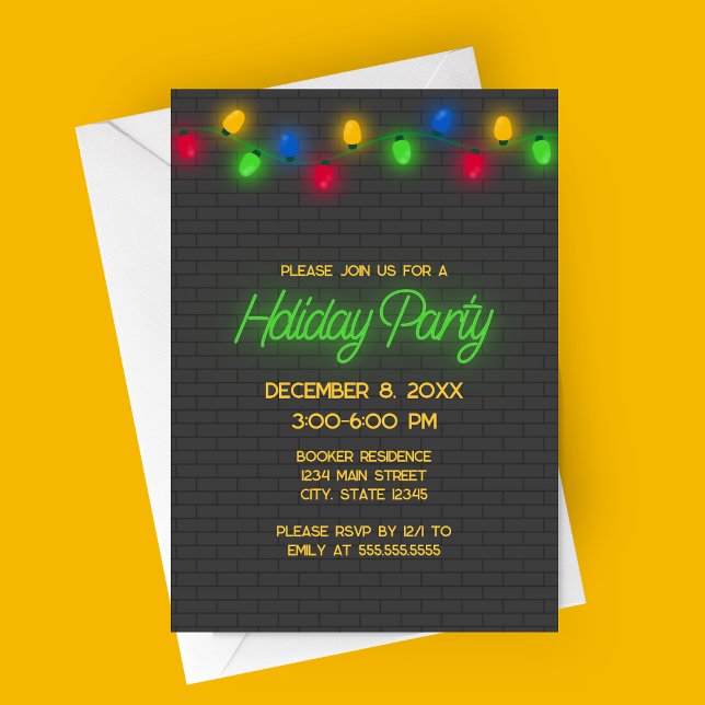 Invitación Navidades de neón moderno alumbran fiesta navideña (Modern Neon Lights Holiday Party Invitation | Christmas Lights Party Invitation)