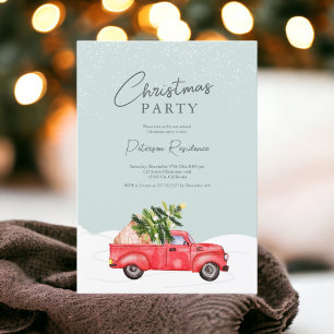 Invitación Navidades de nieve azul de camión rojo de época
