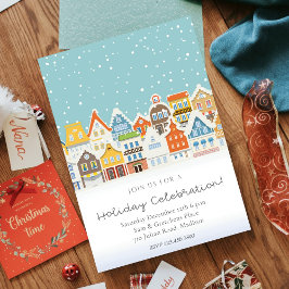 Invitación Navidades de nieve de la casa colorida de la celeb