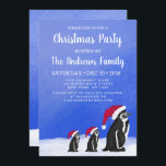 Invitación Navidades de nieve de la familia Cute Blue Red Pen<br><div class="desc">Esta encantadora y adorable invitación a la fiesta de los Navidades hará que los huéspedes se sientan seducidos. Cuenta con un ilustracion acuarela pintado a mano de una familia de pingüinos blancos y negros, todos con un gorra de Santa Cláusula rojo y blanco y uno pequeño detrás de la invitación...</div>