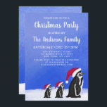 Invitación Navidades de nieve de la familia Cute Blue Red Pen<br><div class="desc">Esta encantadora y adorable invitación a la fiesta de los Navidades hará que los huéspedes se sientan seducidos. Cuenta con un ilustracion acuarela pintado a mano de una familia de pingüinos blancos y negros, todos con un gorra de Santa Cláusula rojo y blanco y uno pequeño detrás de la invitación...</div>