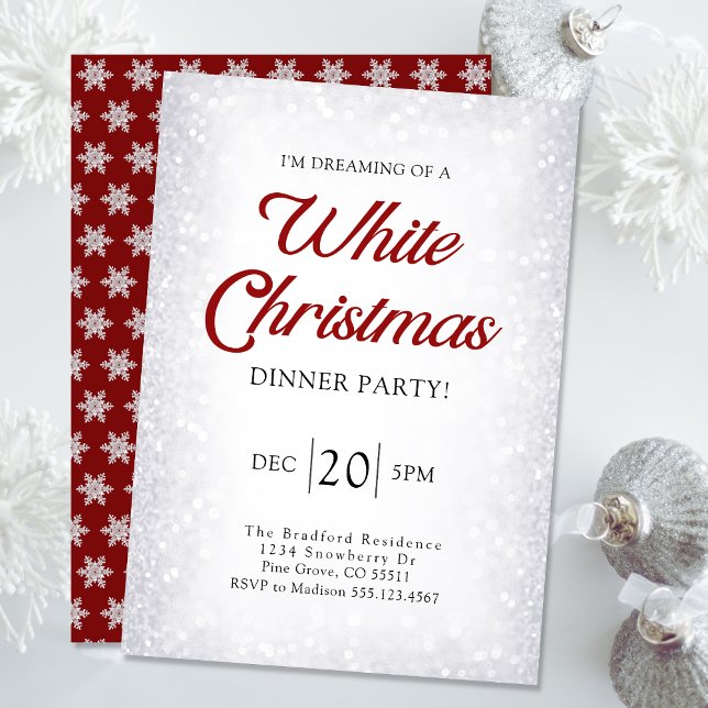 Invitación Navidades de nieve de Purpurina plateado blanco (Subido por el creador)