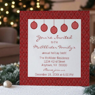 Invitación Navidades de ornamentos Damask clásicos sencillame