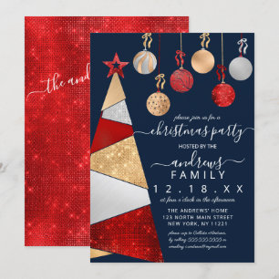 Invitación Navidades de ornamentos de árboles de Purpurina ro