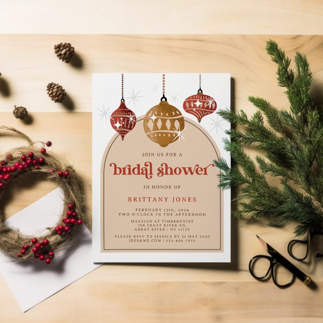 Invitación Navidades de ornamentos retro bauble ducha de novi (Subido por el creador)