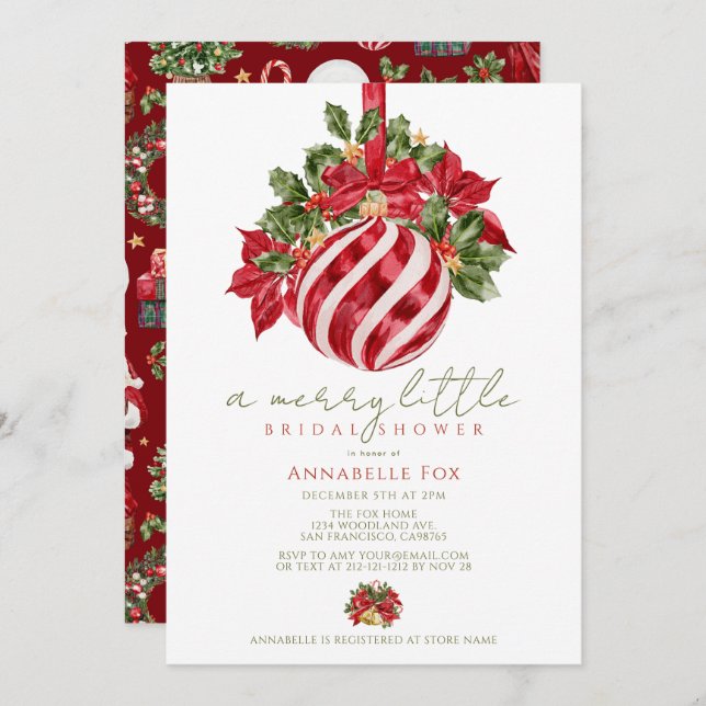 Invitación Navidades de Ornamentos Rojos Ducha de Novias Vaca (Anverso / Reverso)