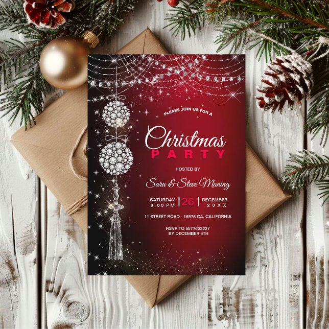 Invitación Navidades de ornamentos rojos elegantes de moda In (Subido por el creador)